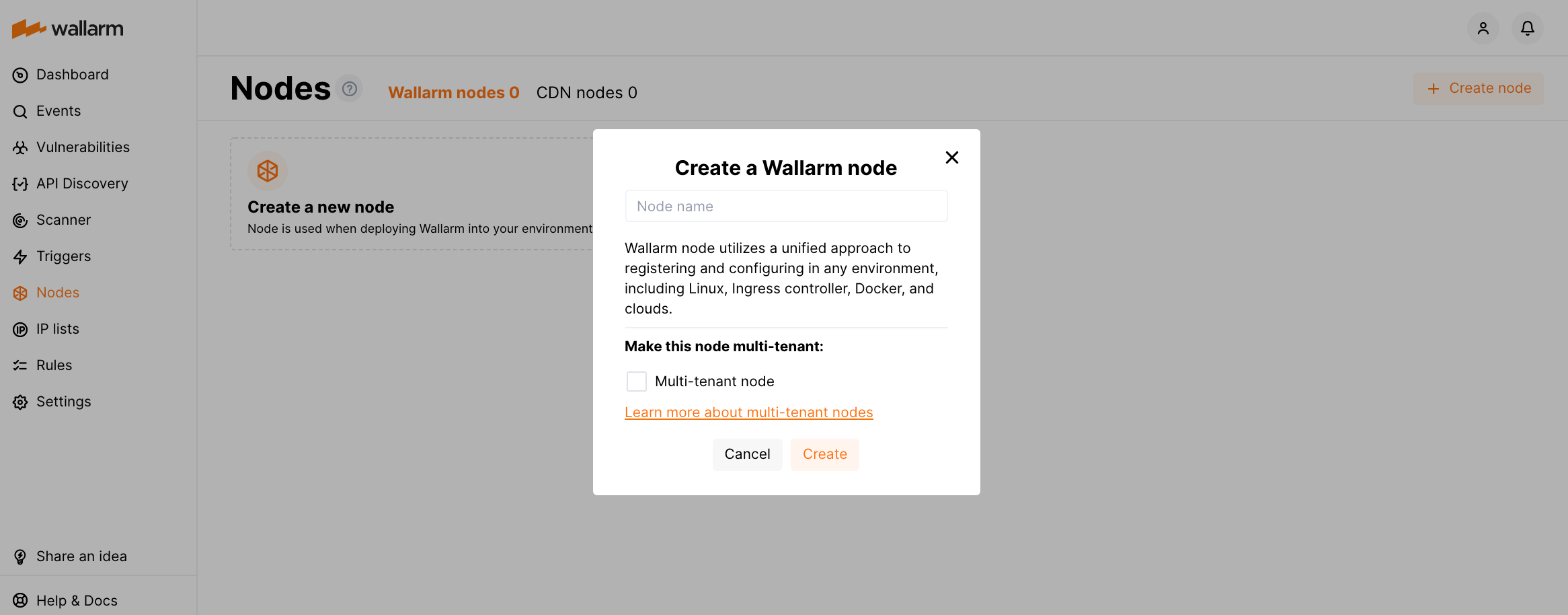 Criação do nó Wallarm