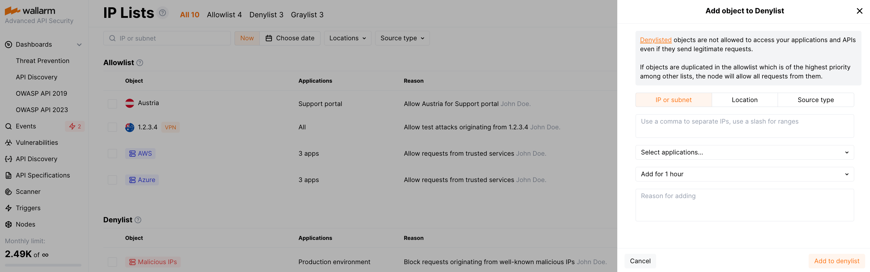 Adicionar IP à lista (com app)