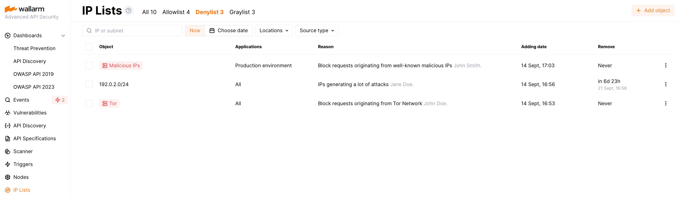 Lista de negação de IP