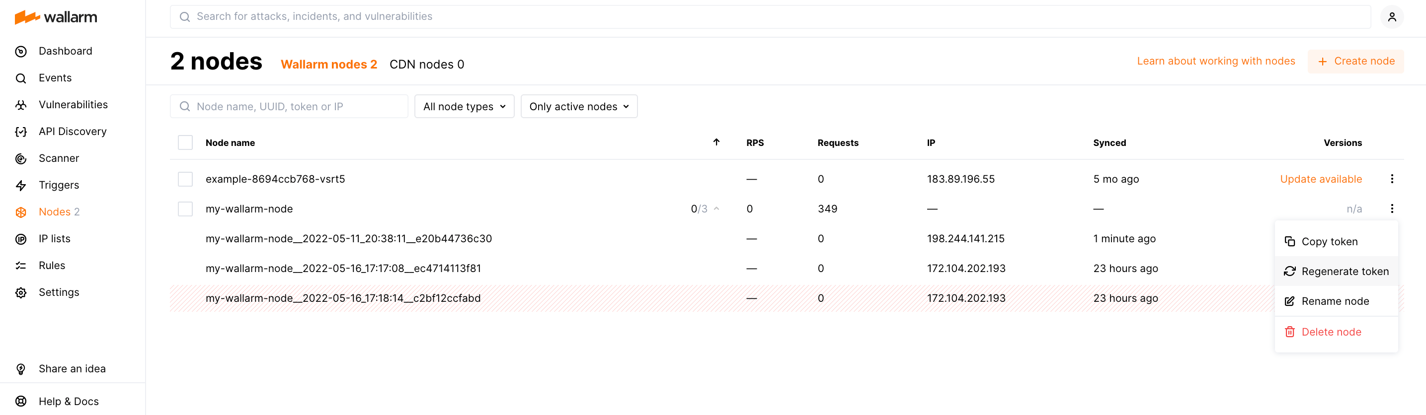 Regenerating node token