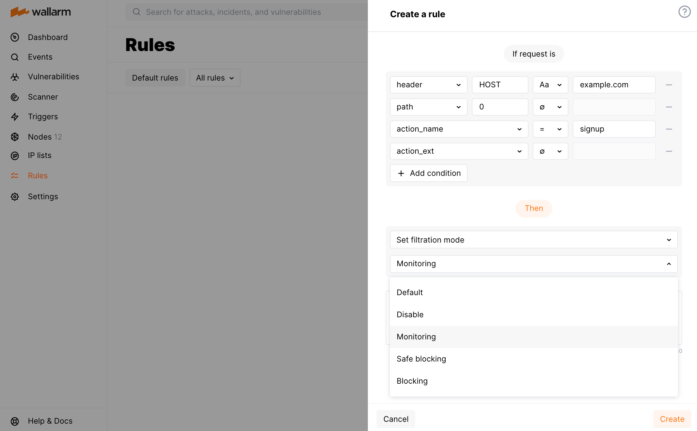 Configurando o modo de filtragem de tráfego