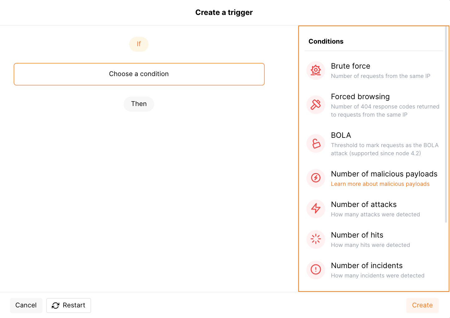 Condições disponíveis