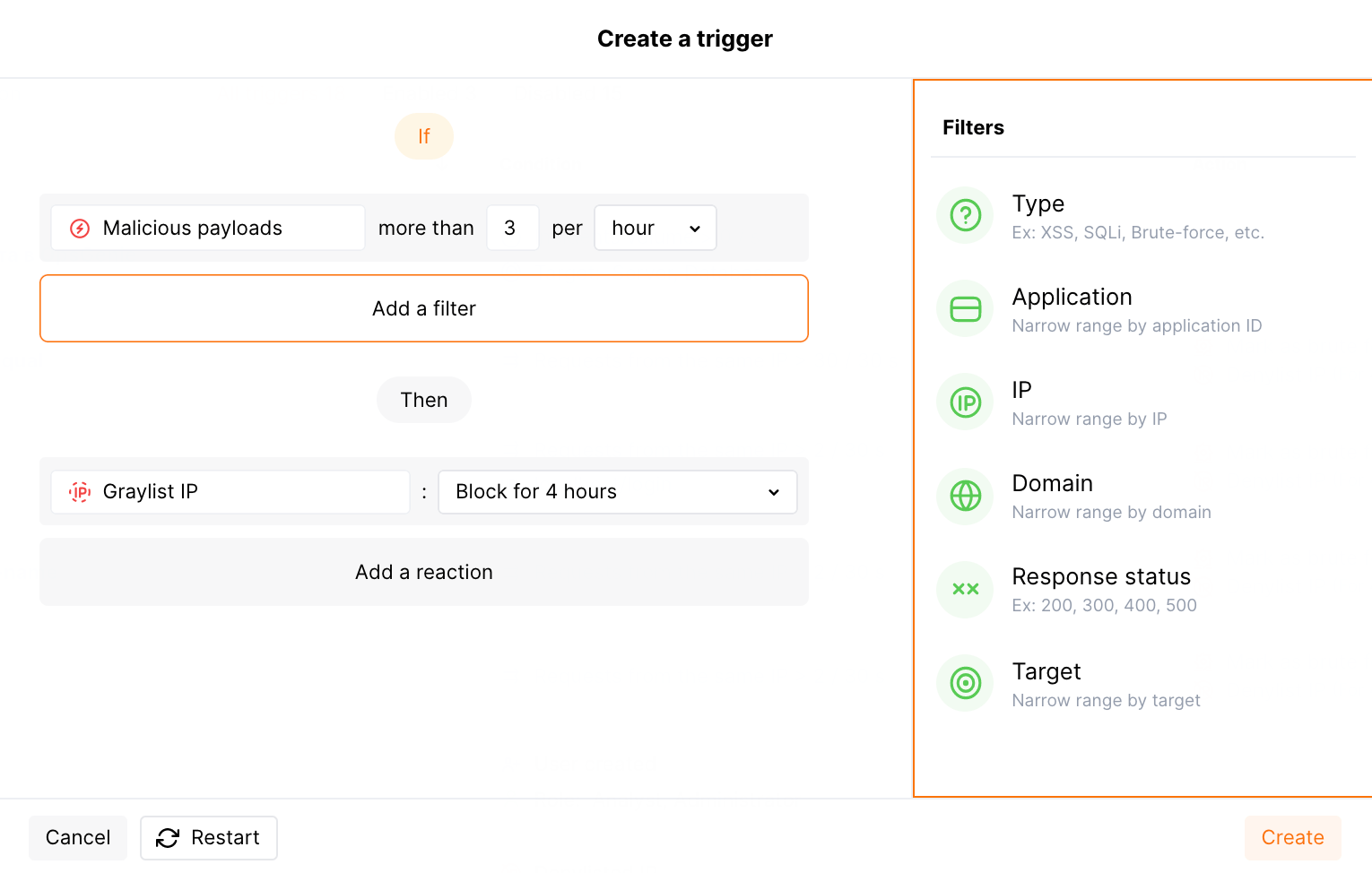Gatilho de listagem cinza