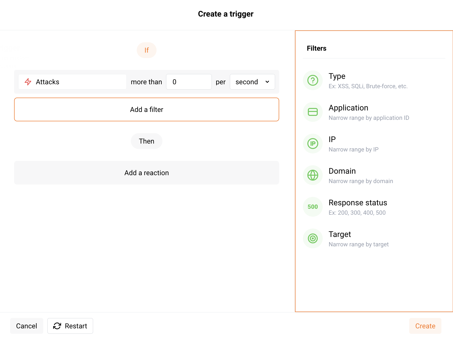 Filtros disponíveis