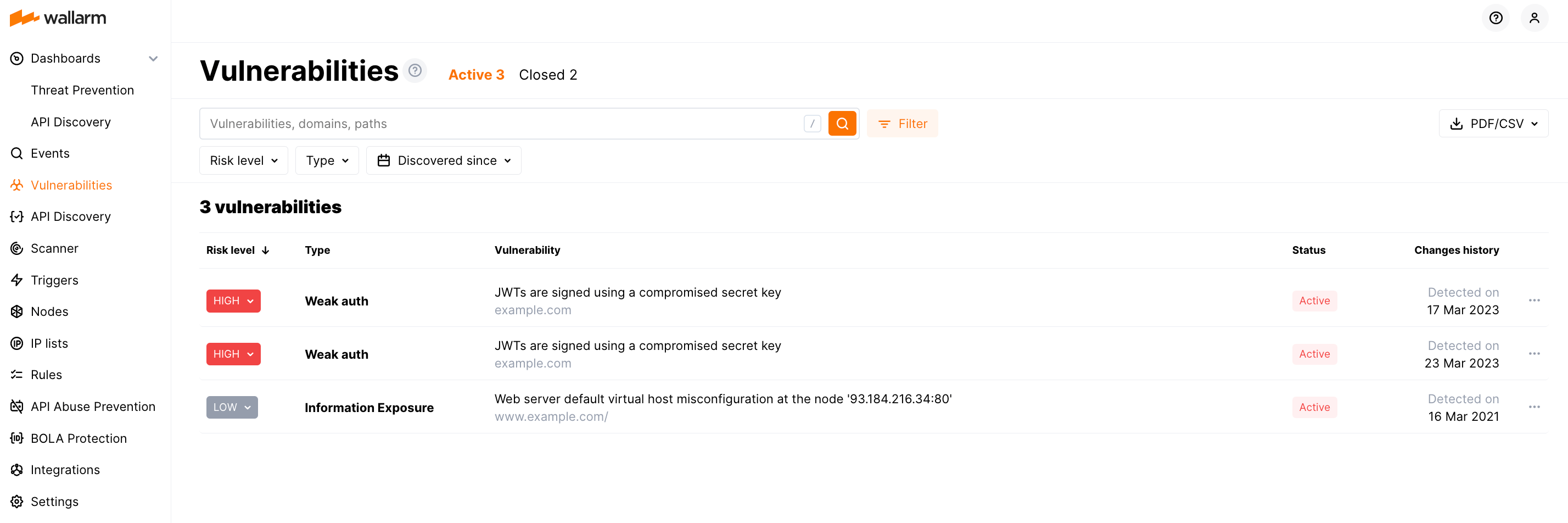Seção Vulnerabilidades