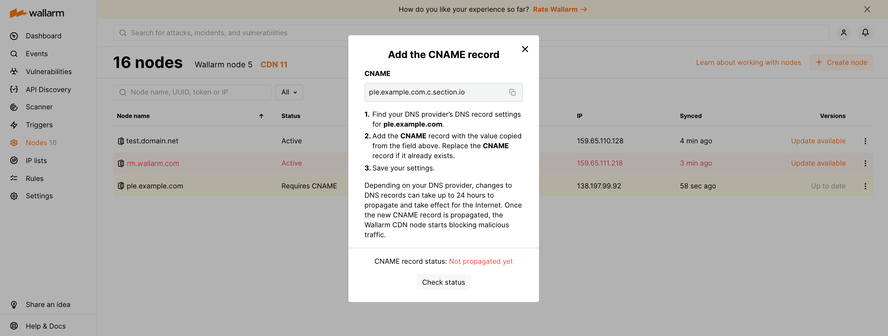 Modal de criação de nó CDN